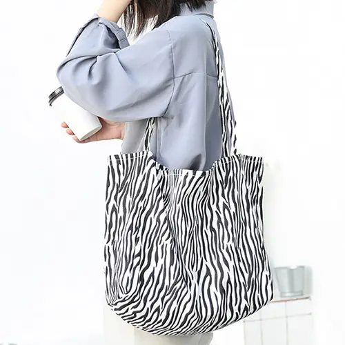 Zebra Print Canvas Tote Bag with Large Capacity and Trendy Design